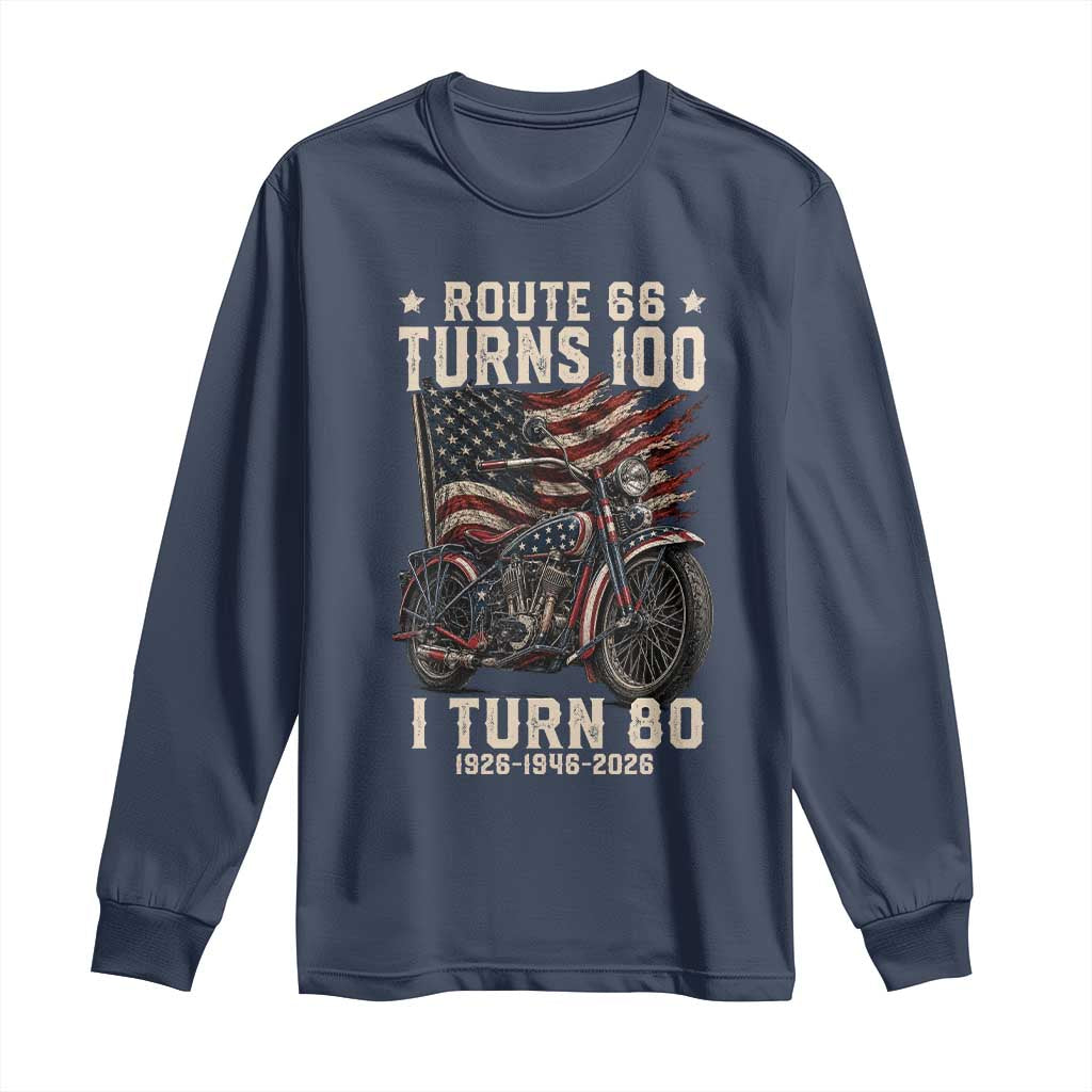 Route Highway 66 Turns 100 I Turn 80 Long Sleeve Shirt Vintage 1946 American Classic V-Twin Motorcycle Lover 80th Birthday Gift