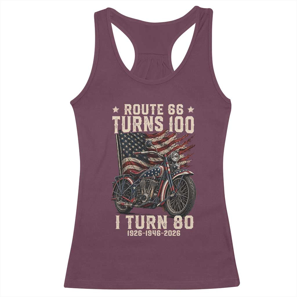 Route Highway 66 Turns 100 I Turn 80 Racerback Tank Top Vintage 1946 American Classic V-Twin Motorcycle Lover 80th Birthday Gift