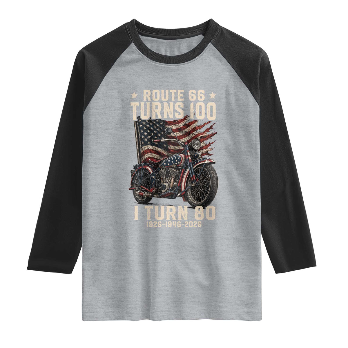 Route Highway 66 Turns 100 I Turn 80 Raglan Shirt Vintage 1946 American Classic V-Twin Motorcycle Lover 80th Birthday Gift