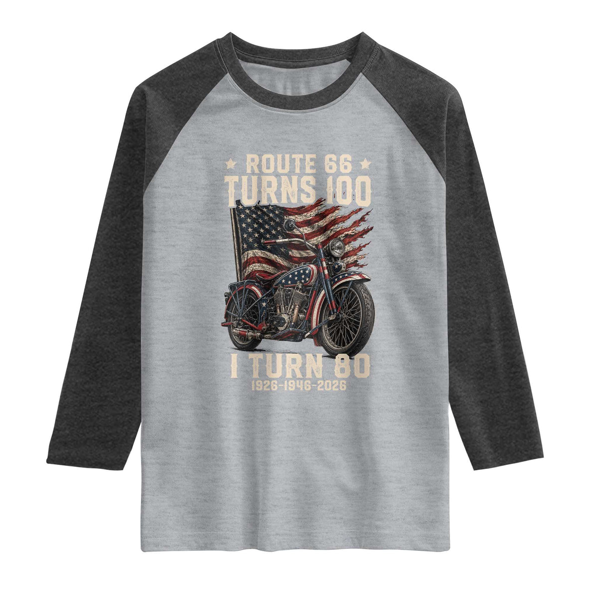 Route Highway 66 Turns 100 I Turn 80 Raglan Shirt Vintage 1946 American Classic V-Twin Motorcycle Lover 80th Birthday Gift