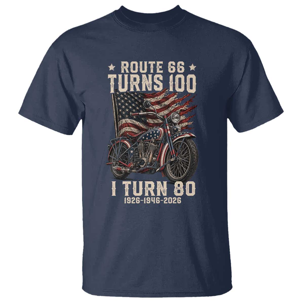 Route Highway 66 Turns 100 I Turn 80 T Shirt Vintage 1946 American Classic V-Twin Motorcycle Lover 80th Birthday Gift