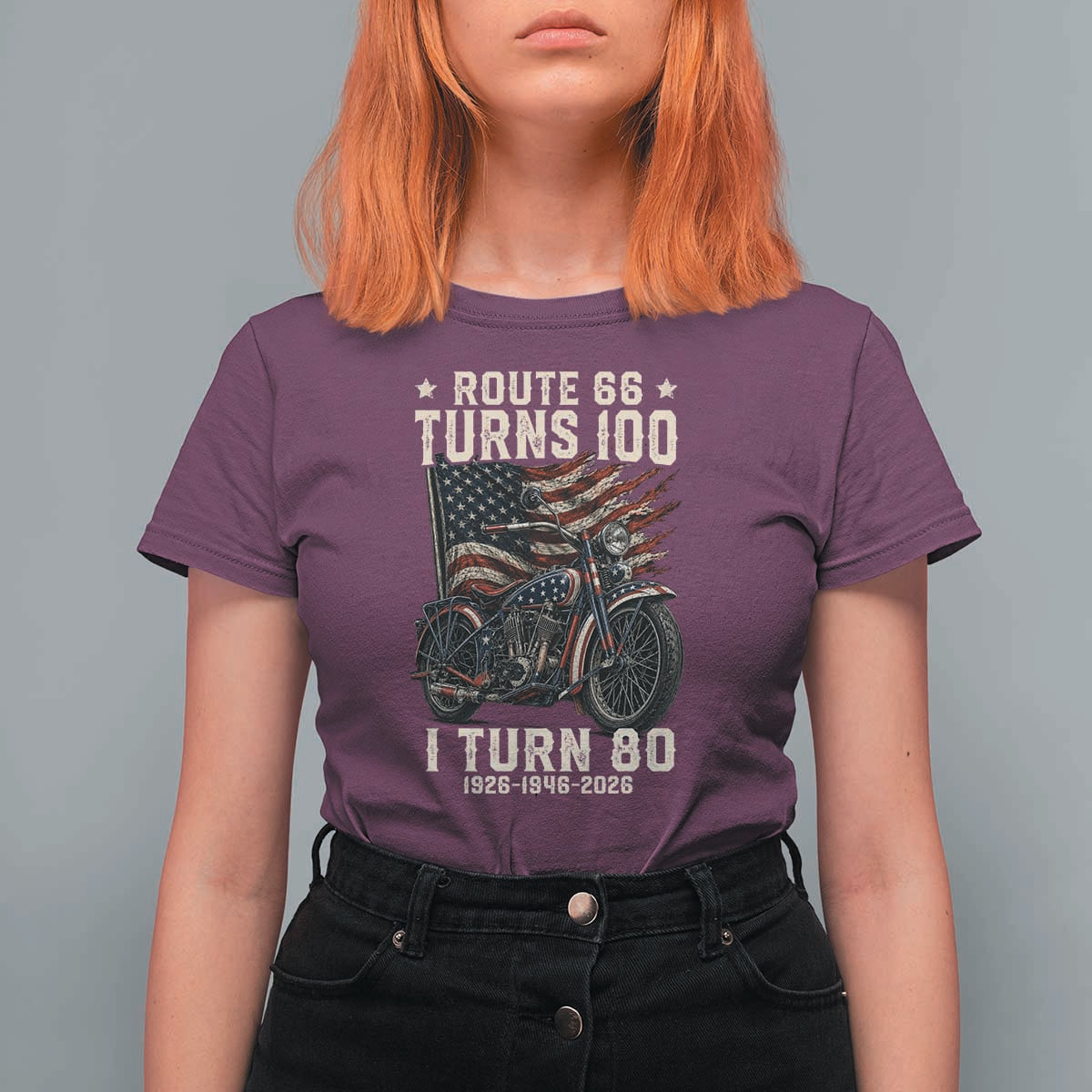 Route Highway 66 Turns 100 I Turn 80 T Shirt For Women Vintage 1946 American Classic V-Twin Motorcycle Lover 80th Birthday Gift