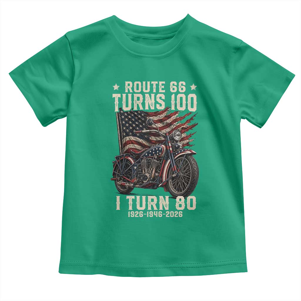 Route Highway 66 Turns 100 I Turn 80 Toddler T Shirt Vintage 1946 American Classic V-Twin Motorcycle Lover 80th Birthday Gift