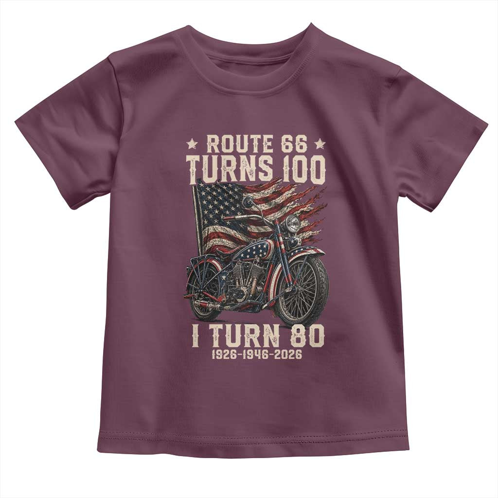 Route Highway 66 Turns 100 I Turn 80 Toddler T Shirt Vintage 1946 American Classic V-Twin Motorcycle Lover 80th Birthday Gift