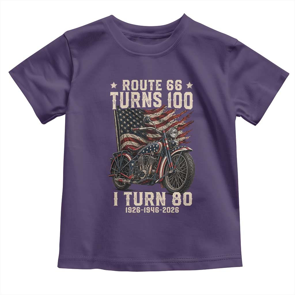 Route Highway 66 Turns 100 I Turn 80 Toddler T Shirt Vintage 1946 American Classic V-Twin Motorcycle Lover 80th Birthday Gift