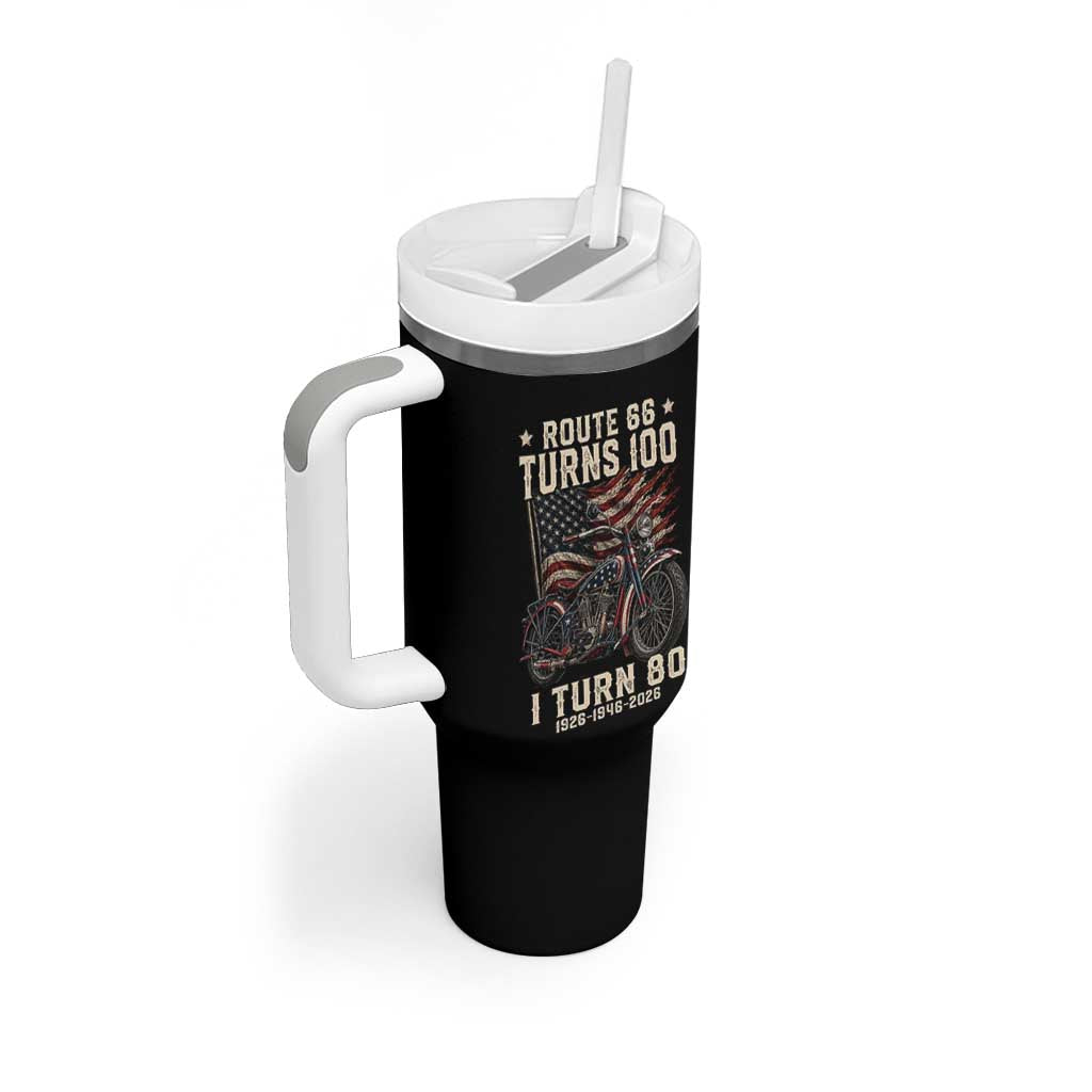 Route Highway 66 Turns 100 I Turn 80 Tumbler With Handle Vintage 1946 American Classic V-Twin Motorcycle Lover 80th Birthday Gift