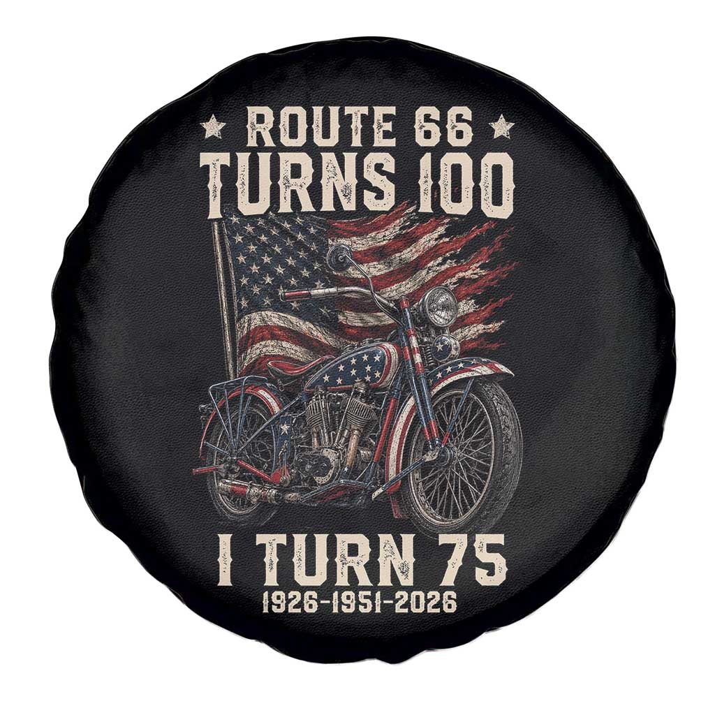 Route Highway 66 Turns 100 I Turn 75 Spare Tire Cover Vintage 1951 American Classic V-Twin Motorcycle Lover 75th Birthday Gift