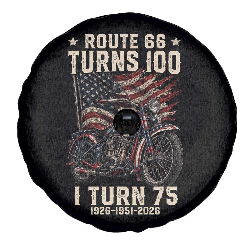 Route Highway 66 Turns 100 I Turn 75 Spare Tire Cover Vintage 1951 American Classic V-Twin Motorcycle Lover 75th Birthday Gift
