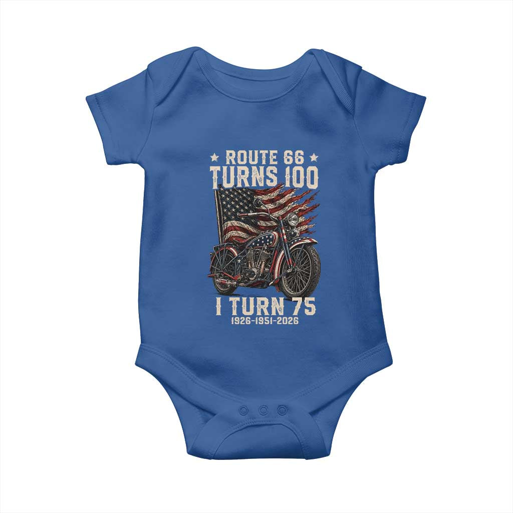 Route Highway 66 Turns 100 I Turn 75 Baby Onesie Vintage 1951 American Classic V-Twin Motorcycle Lover 75th Birthday Gift