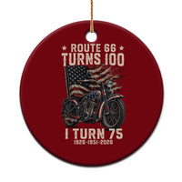 Route Highway 66 Turns 100 I Turn 75 Ceramic Ornament Vintage 1951 American Classic V-Twin Motorcycle Lover 75th Birthday Gift