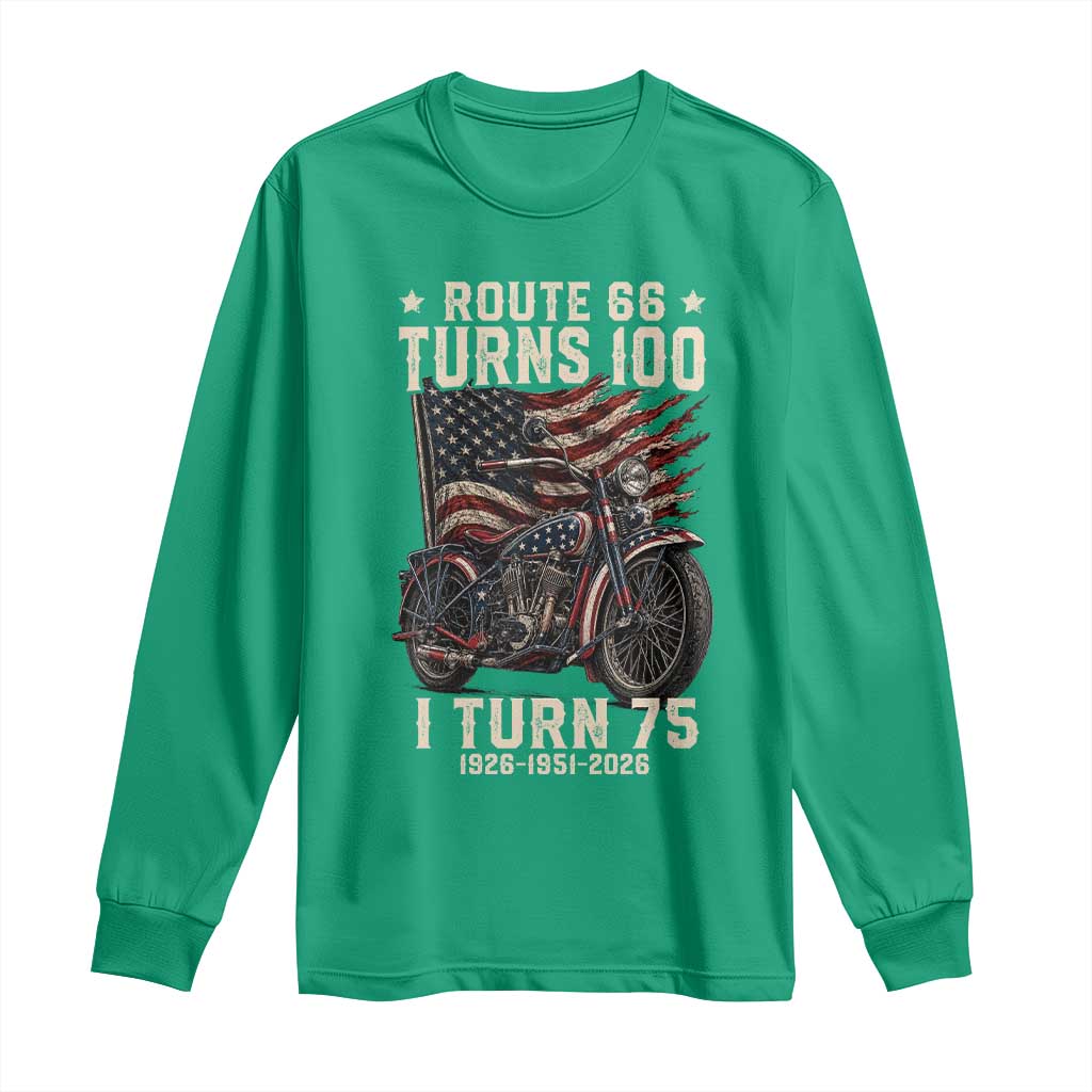 Route Highway 66 Turns 100 I Turn 75 Long Sleeve Shirt Vintage 1951 American Classic V-Twin Motorcycle Lover 75th Birthday Gift