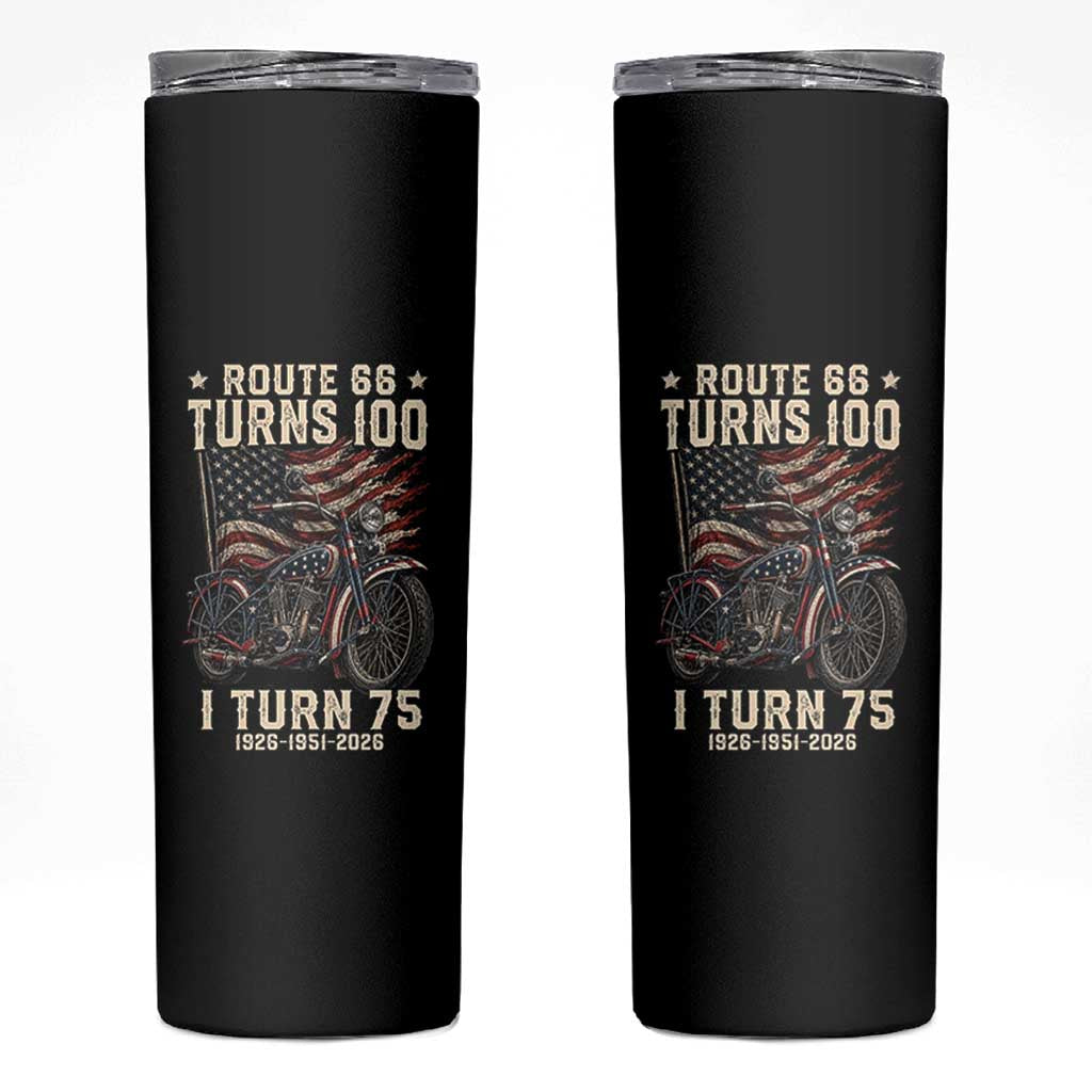 Route Highway 66 Turns 100 I Turn 75 Skinny Tumbler Vintage 1951 American Classic V-Twin Motorcycle Lover 75th Birthday Gift