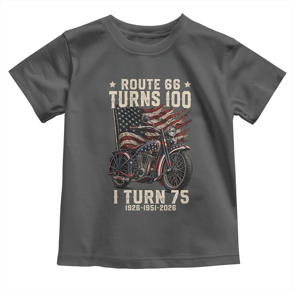 Route Highway 66 Turns 100 I Turn 75 Toddler T Shirt Vintage 1951 American Classic V-Twin Motorcycle Lover 75th Birthday Gift