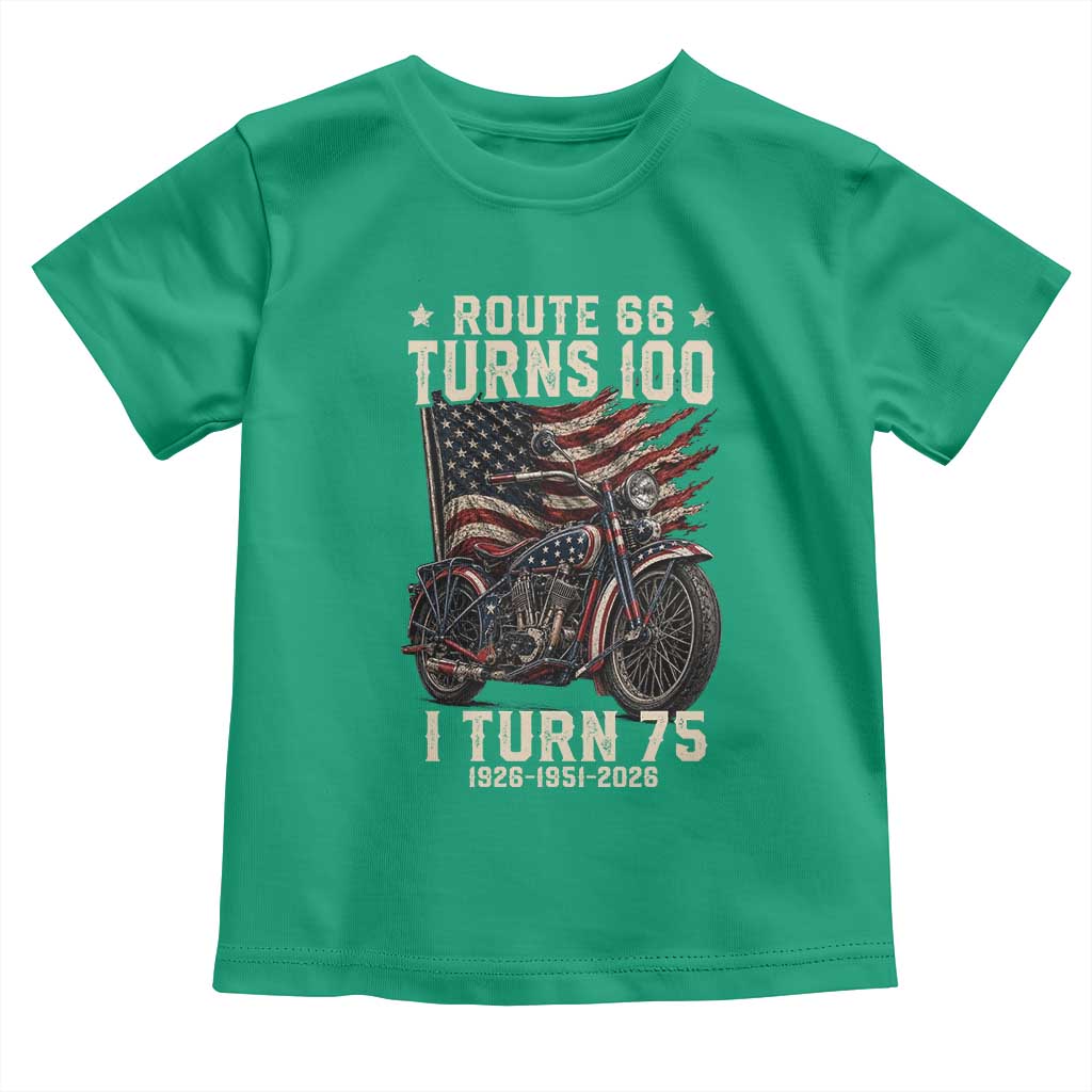 Route Highway 66 Turns 100 I Turn 75 Toddler T Shirt Vintage 1951 American Classic V-Twin Motorcycle Lover 75th Birthday Gift