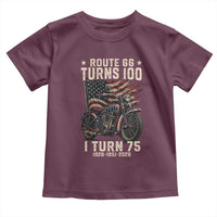 Route Highway 66 Turns 100 I Turn 75 Toddler T Shirt Vintage 1951 American Classic V-Twin Motorcycle Lover 75th Birthday Gift
