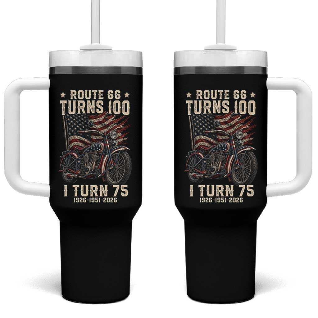 Route Highway 66 Turns 100 I Turn 75 Tumbler With Handle Vintage 1951 American Classic V-Twin Motorcycle Lover 75th Birthday Gift