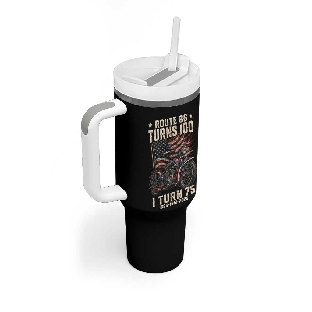 Route Highway 66 Turns 100 I Turn 75 Tumbler With Handle Vintage 1951 American Classic V-Twin Motorcycle Lover 75th Birthday Gift