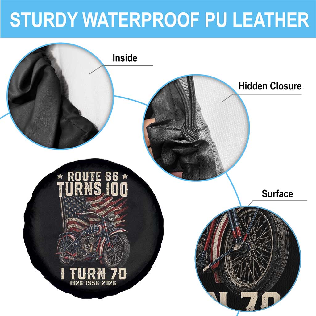 Route Highway 66 Turns 100 I Turn 70 Spare Tire Cover Vintage 1956 American Classic V-Twin Motorcycle Lover 70th Birthday Gift