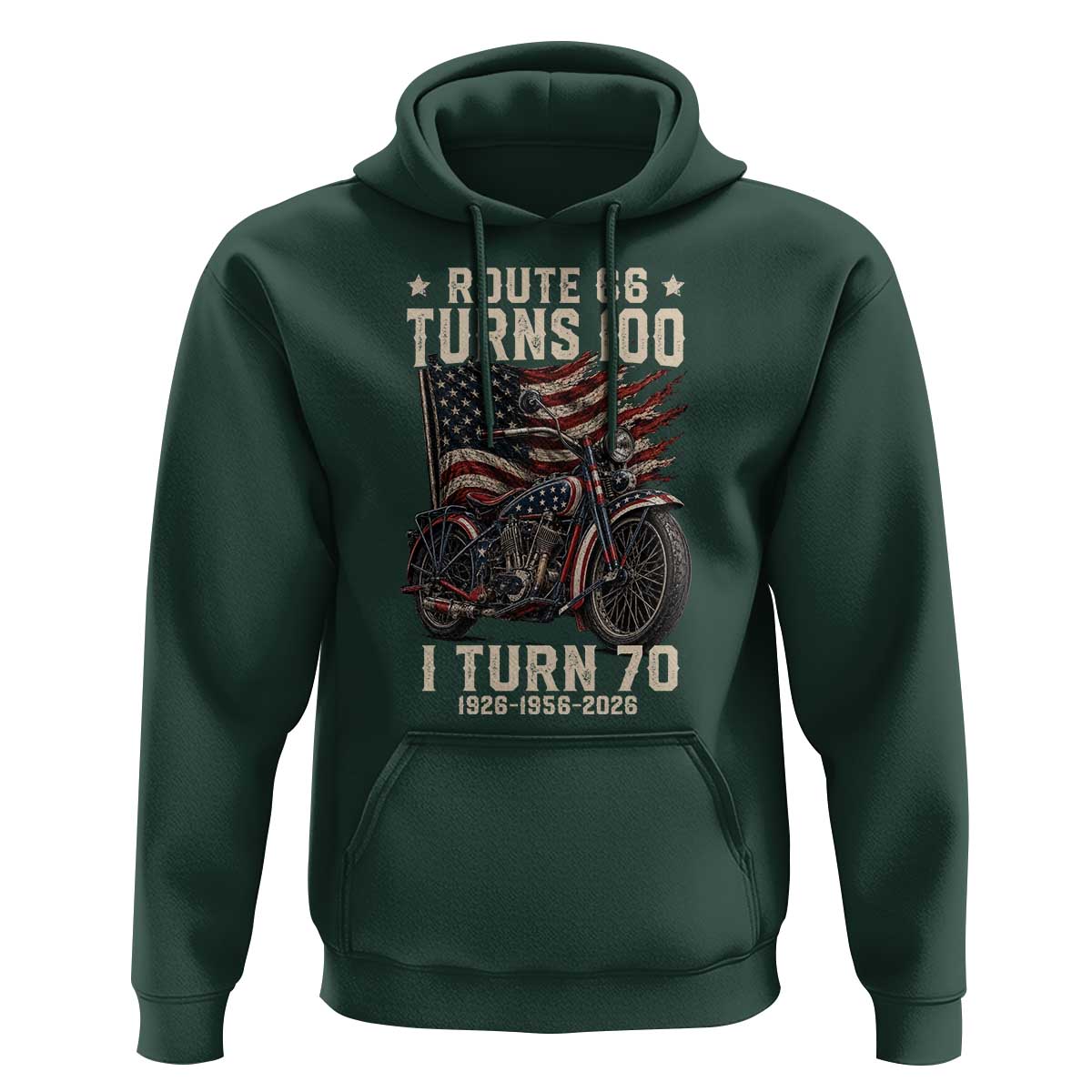 Route Highway 66 Turns 100 I Turn 70 Hoodie Vintage 1956 American Classic V-Twin Motorcycle Lover 70th Birthday Gift