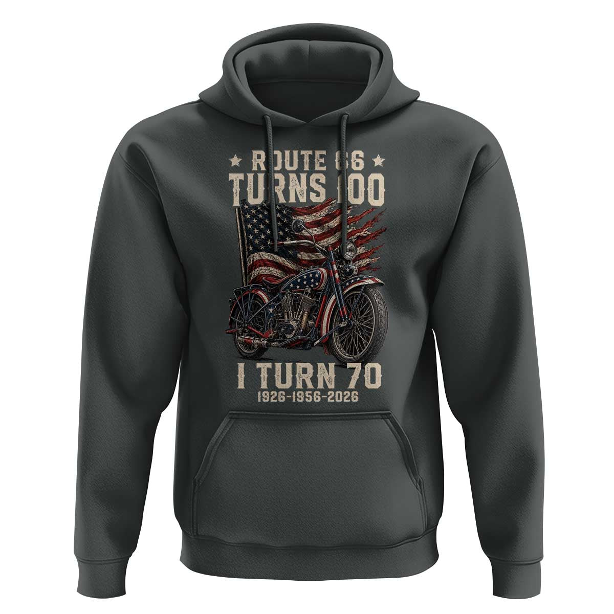 Route Highway 66 Turns 100 I Turn 70 Hoodie Vintage 1956 American Classic V-Twin Motorcycle Lover 70th Birthday Gift