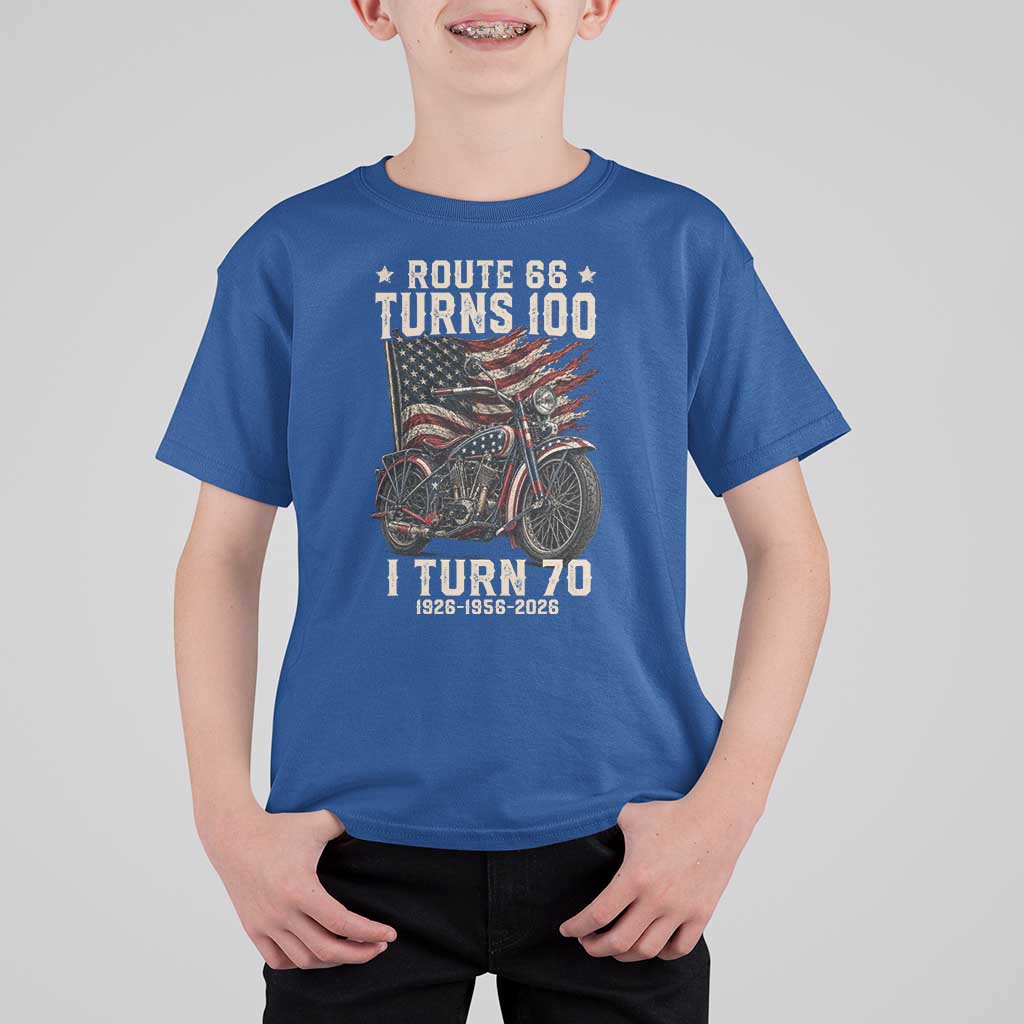 Route Highway 66 Turns 100 I Turn 70 T Shirt For Kid Vintage 1956 American Classic V-Twin Motorcycle Lover 70th Birthday Gift