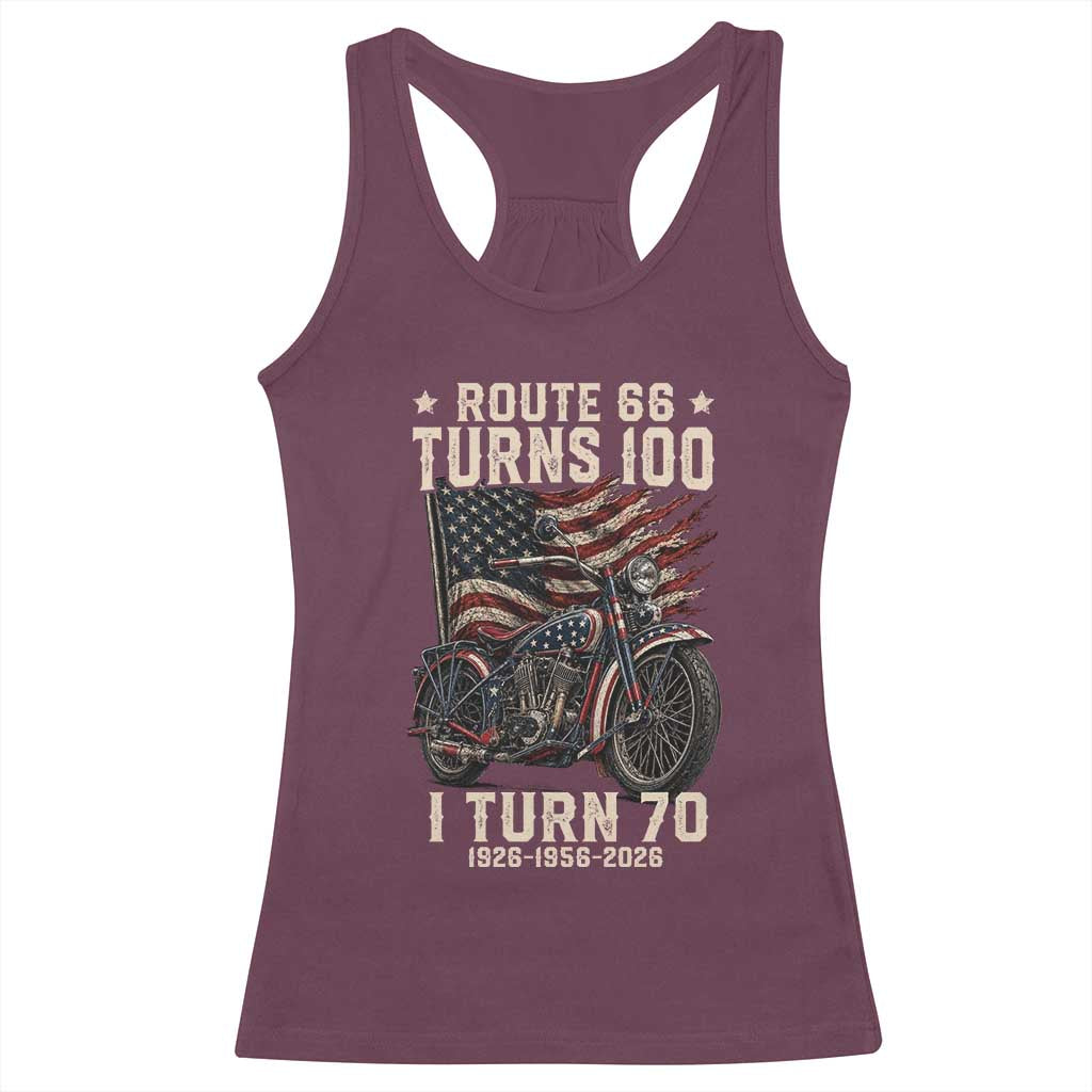 Route Highway 66 Turns 100 I Turn 70 Racerback Tank Top Vintage 1956 American Classic V-Twin Motorcycle Lover 70th Birthday Gift