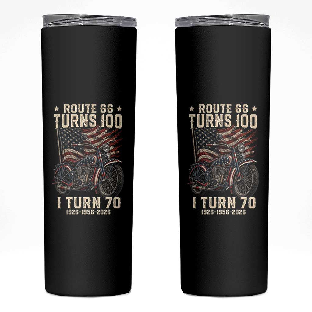 Route Highway 66 Turns 100 I Turn 70 Skinny Tumbler Vintage 1956 American Classic V-Twin Motorcycle Lover 70th Birthday Gift