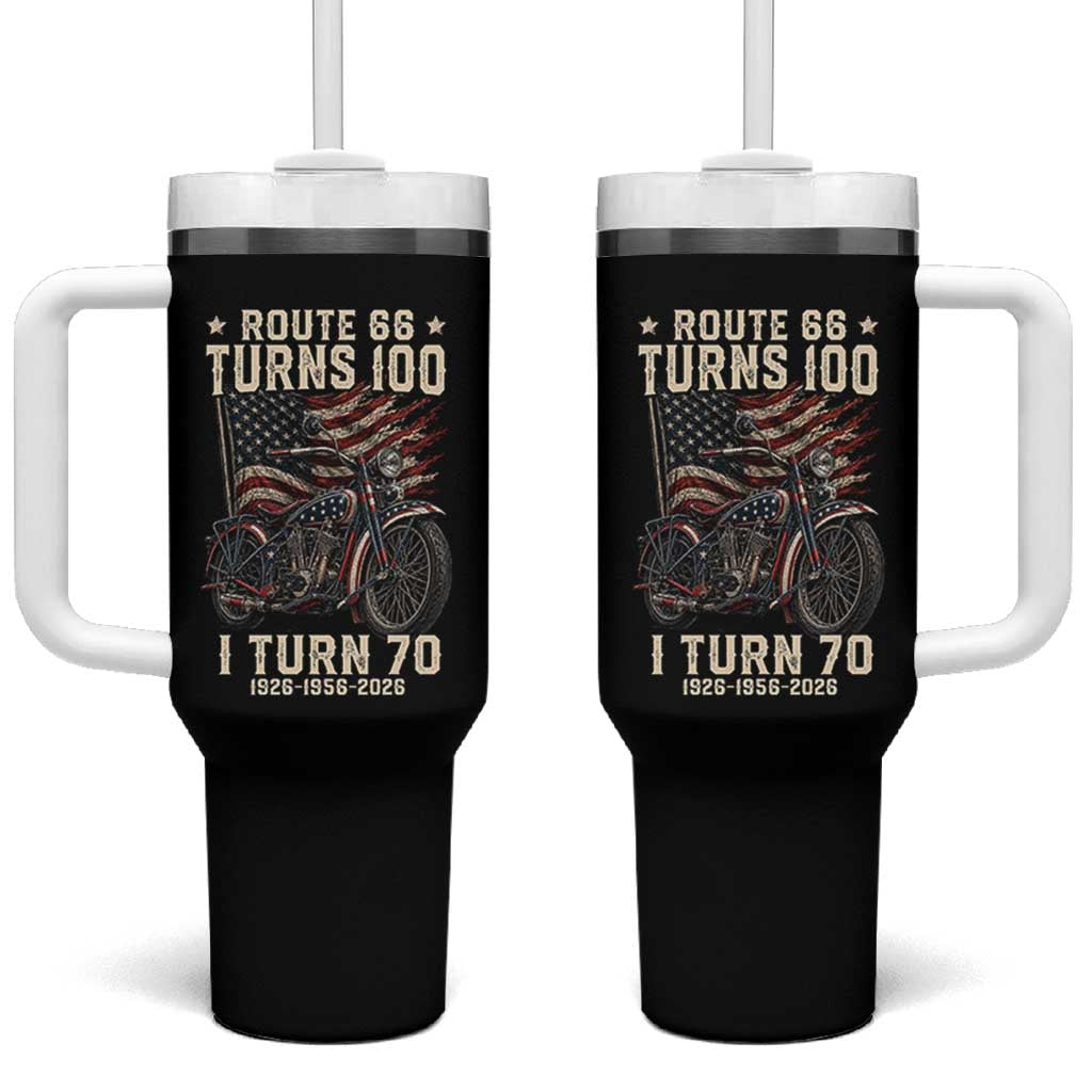 Route Highway 66 Turns 100 I Turn 70 Tumbler With Handle Vintage 1956 American Classic V-Twin Motorcycle Lover 70th Birthday Gift