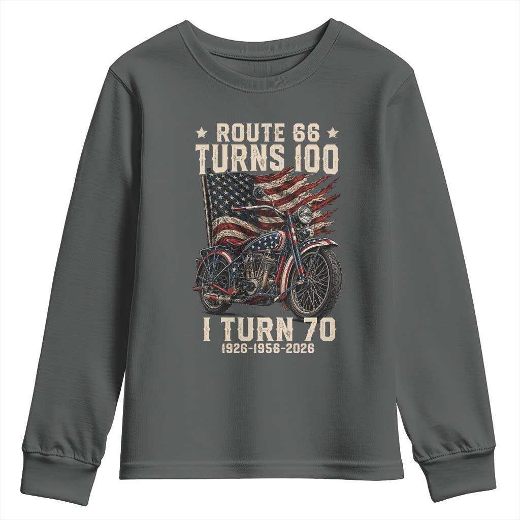 Route Highway 66 Turns 100 I Turn 70 Youth Sweatshirt Vintage 1956 American Classic V-Twin Motorcycle Lover 70th Birthday Gift