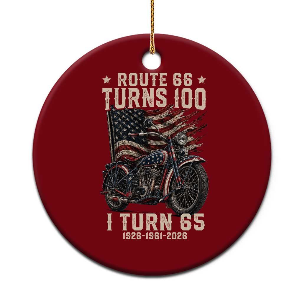 Route Highway 66 Turns 100 I Turn 65 Ceramic Ornament Vintage 1961 American Classic V-Twin Motorcycle Lover 65th Birthday Gift
