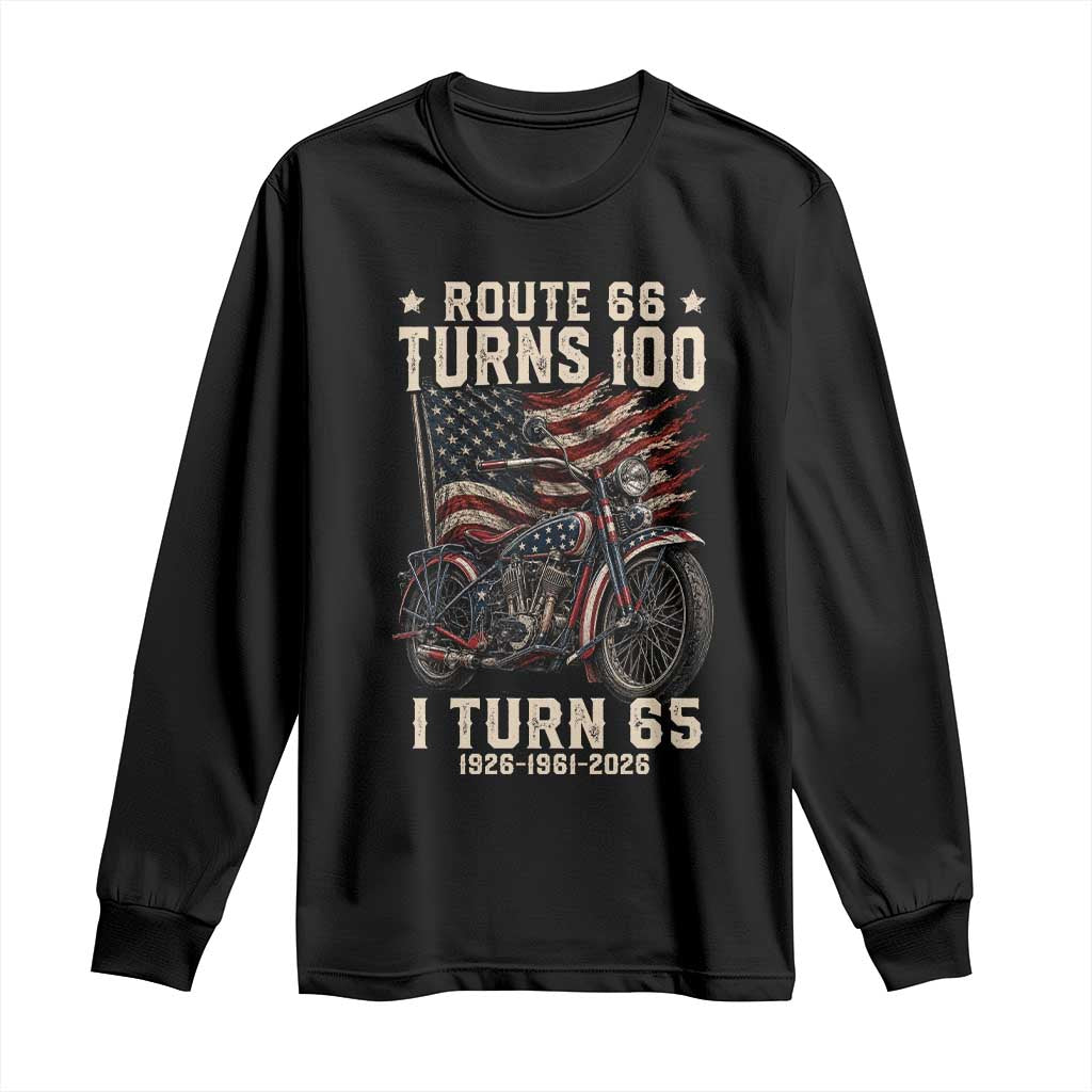 Route Highway 66 Turns 100 I Turn 65 Long Sleeve Shirt Vintage 1961 American Classic V-Twin Motorcycle Lover 65th Birthday Gift