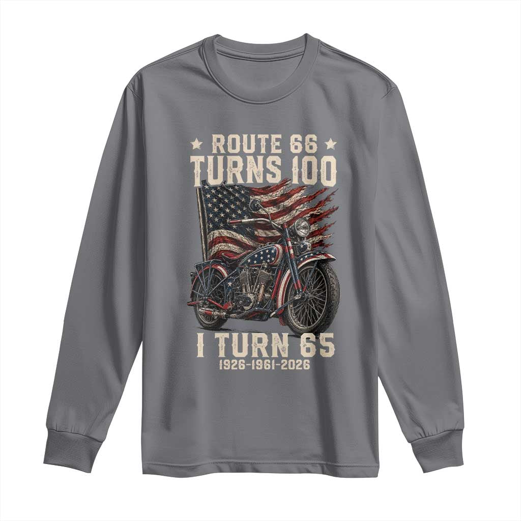 Route Highway 66 Turns 100 I Turn 65 Long Sleeve Shirt Vintage 1961 American Classic V-Twin Motorcycle Lover 65th Birthday Gift