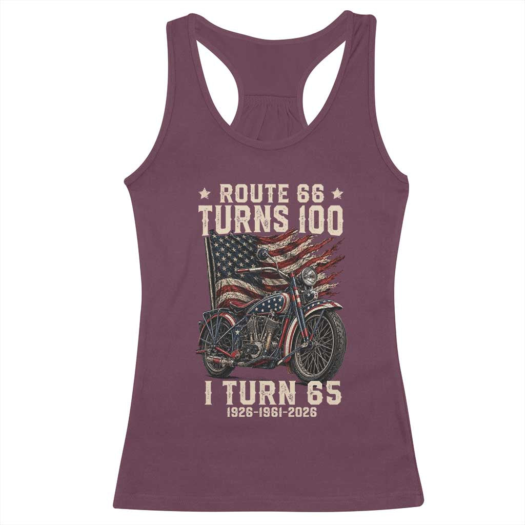 Route Highway 66 Turns 100 I Turn 65 Racerback Tank Top Vintage 1961 American Classic V-Twin Motorcycle Lover 65th Birthday Gift