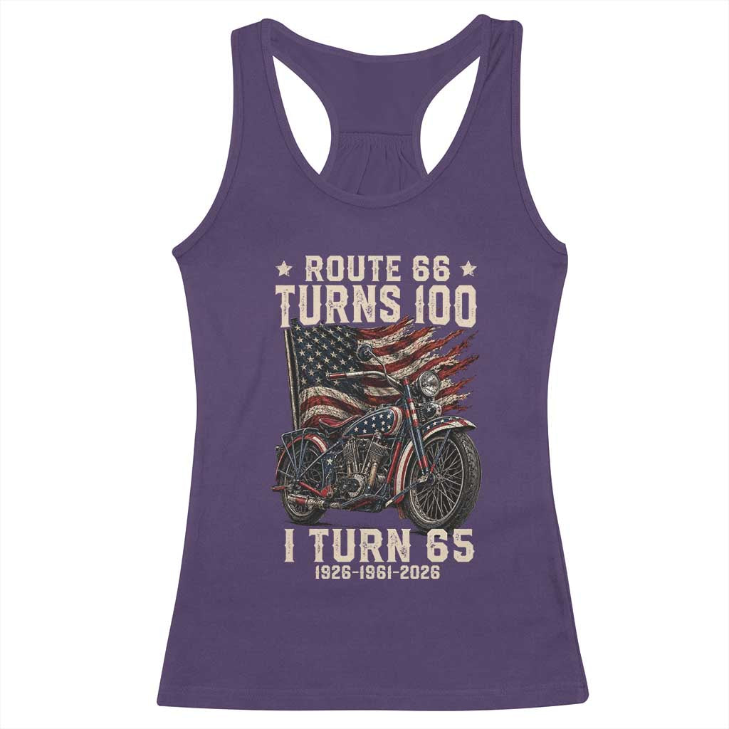Route Highway 66 Turns 100 I Turn 65 Racerback Tank Top Vintage 1961 American Classic V-Twin Motorcycle Lover 65th Birthday Gift