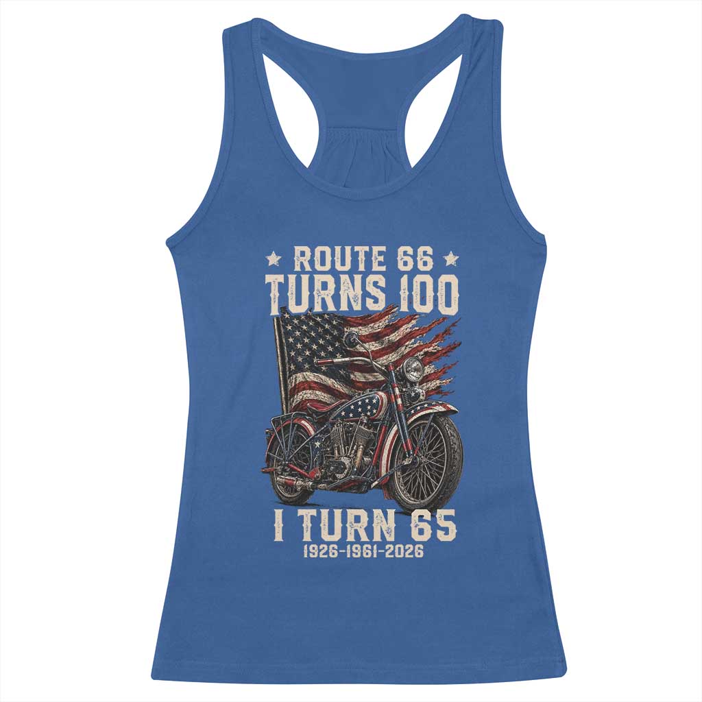 Route Highway 66 Turns 100 I Turn 65 Racerback Tank Top Vintage 1961 American Classic V-Twin Motorcycle Lover 65th Birthday Gift