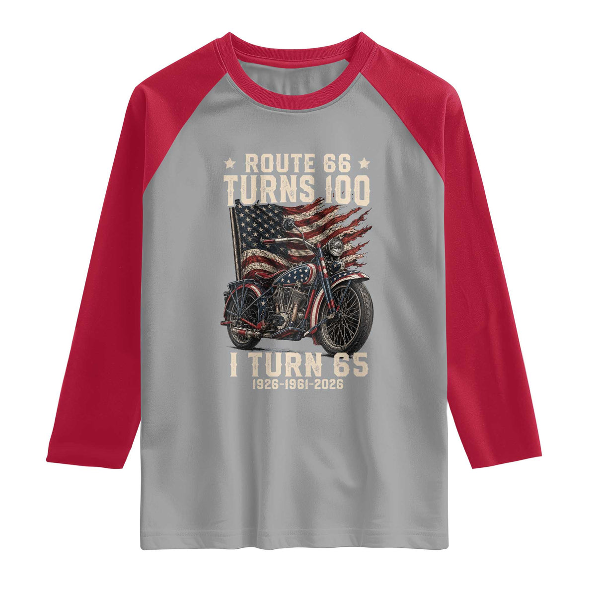 Route Highway 66 Turns 100 I Turn 65 Raglan Shirt Vintage 1961 American Classic V-Twin Motorcycle Lover 65th Birthday Gift