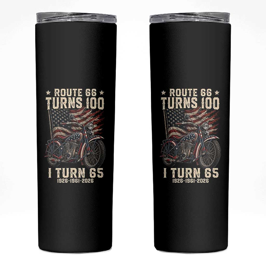 Route Highway 66 Turns 100 I Turn 65 Skinny Tumbler Vintage 1961 American Classic V-Twin Motorcycle Lover 65th Birthday Gift