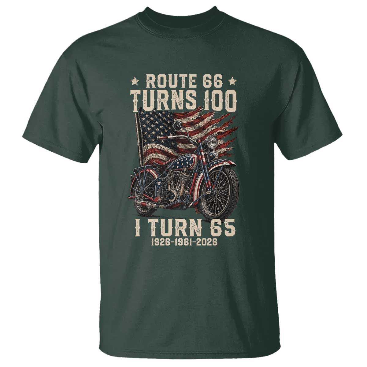 Route Highway 66 Turns 100 I Turn 65 T Shirt Vintage 1961 American Classic V-Twin Motorcycle Lover 65th Birthday Gift