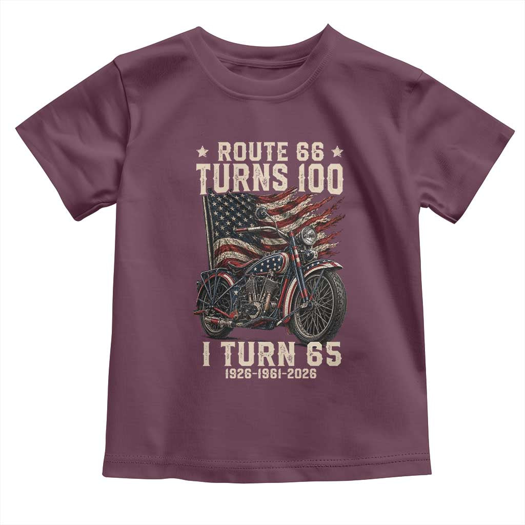 Route Highway 66 Turns 100 I Turn 65 Toddler T Shirt Vintage 1961 American Classic V-Twin Motorcycle Lover 65th Birthday Gift