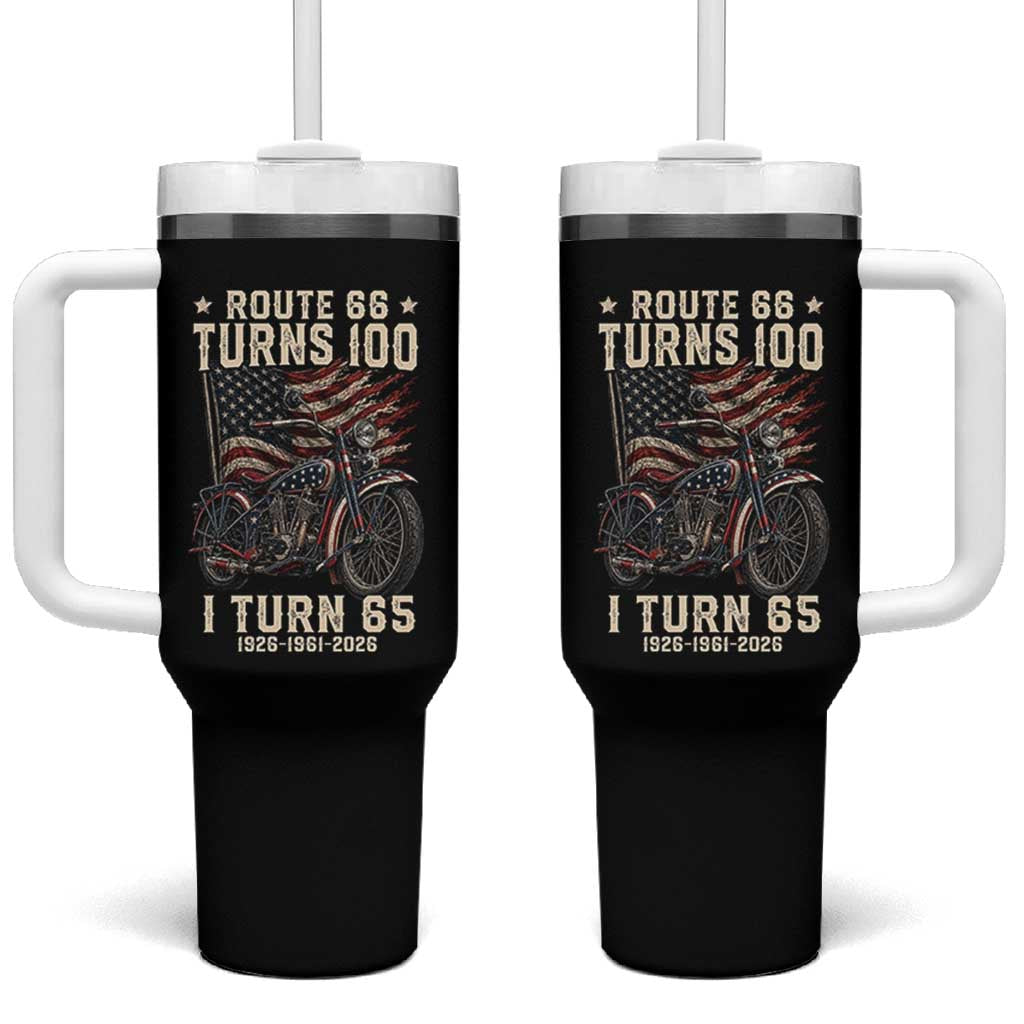 Route Highway 66 Turns 100 I Turn 65 Tumbler With Handle Vintage 1961 American Classic V-Twin Motorcycle Lover 65th Birthday Gift