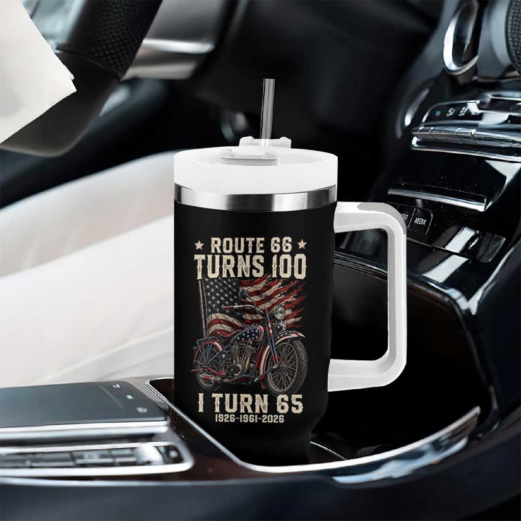 Route Highway 66 Turns 100 I Turn 65 Tumbler With Handle Vintage 1961 American Classic V-Twin Motorcycle Lover 65th Birthday Gift