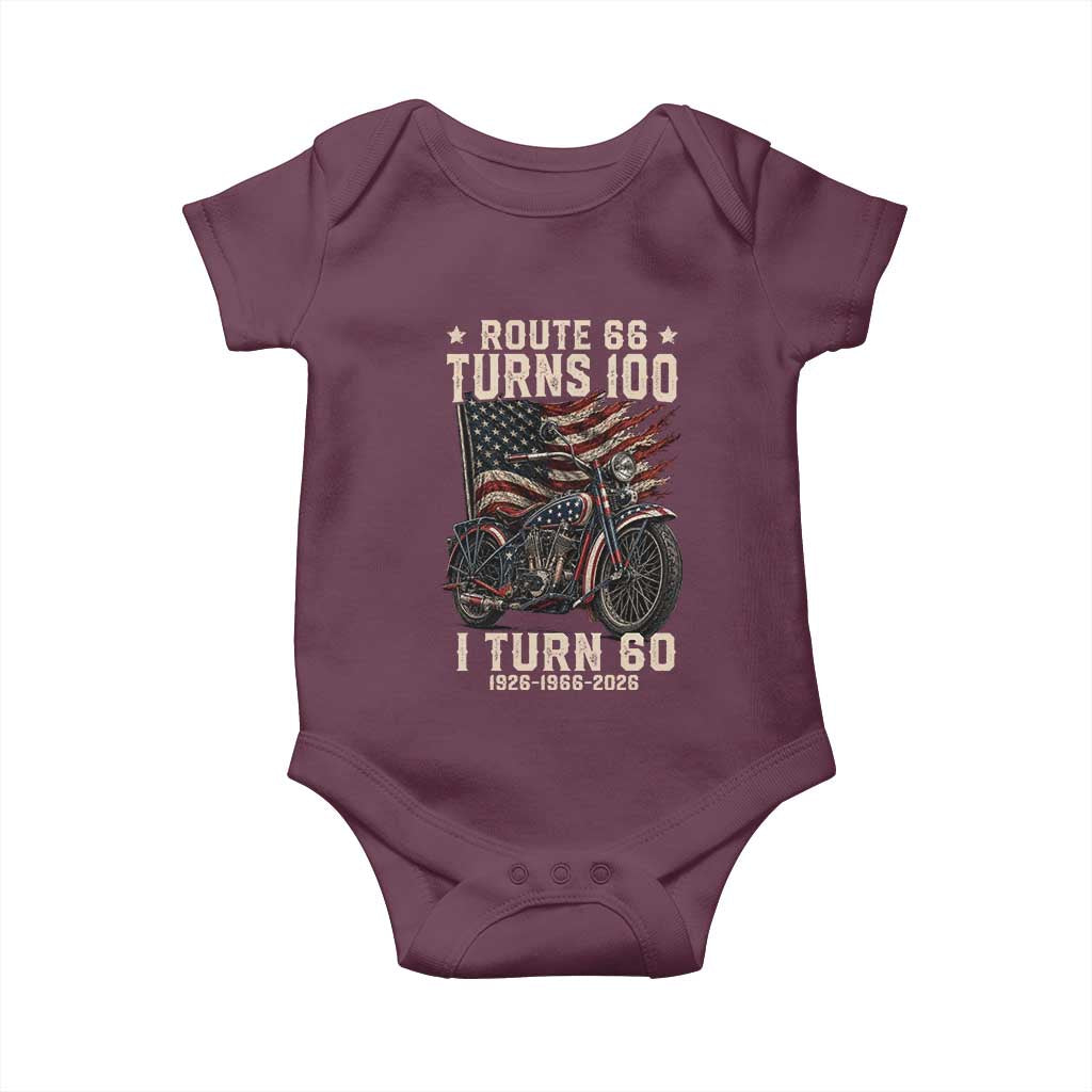 Route Highway 66 Turns 100 I Turn 60 Baby Onesie Vintage 1966 American Classic V-Twin Motorcycle Lover 60th Birthday Gift