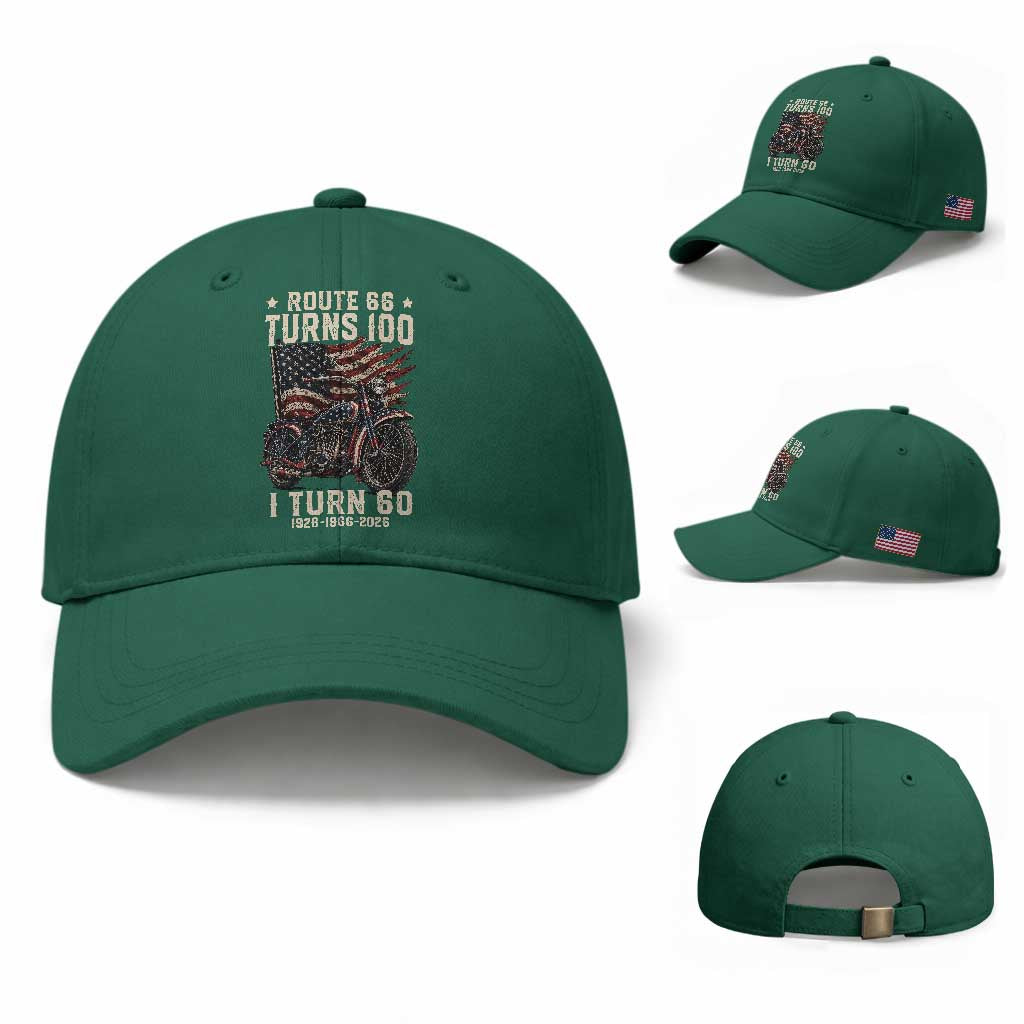Route Highway 66 Turns 100 I Turn 60 Baseball Cap Vintage 1966 American Classic V-Twin Motorcycle Lover 60th Birthday Gift