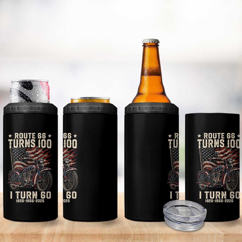 Route Highway 66 Turns 100 I Turn 60 4 in 1 Can Cooler Tumbler Vintage 1966 American Classic V-Twin Motorcycle Lover 60th Birthday Gift