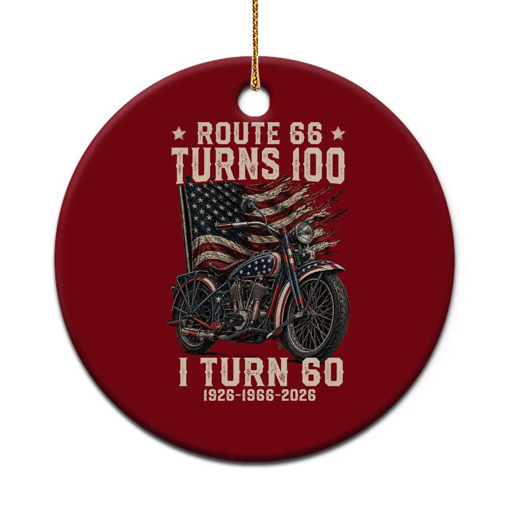 Route Highway 66 Turns 100 I Turn 60 Ceramic Ornament Vintage 1966 American Classic V-Twin Motorcycle Lover 60th Birthday Gift