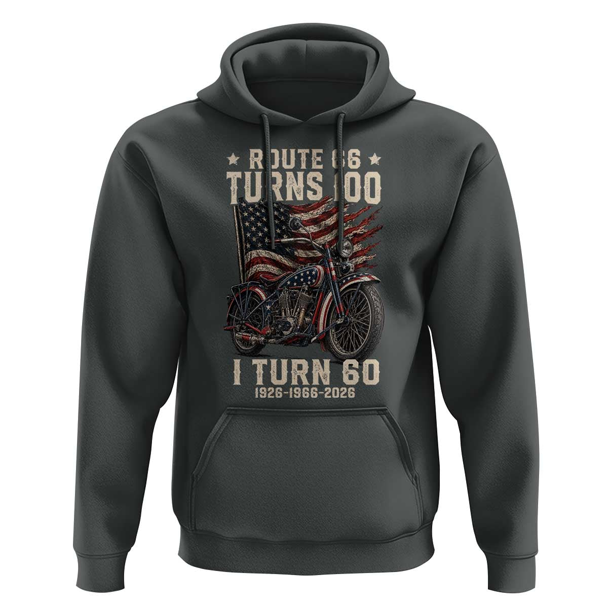 Route Highway 66 Turns 100 I Turn 60 Hoodie Vintage 1966 American Classic V-Twin Motorcycle Lover 60th Birthday Gift