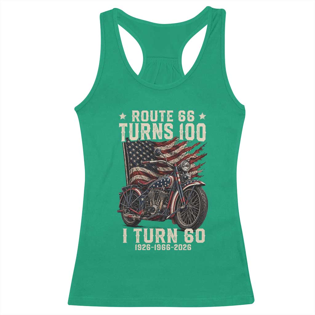 Route Highway 66 Turns 100 I Turn 60 Racerback Tank Top Vintage 1966 American Classic V-Twin Motorcycle Lover 60th Birthday Gift