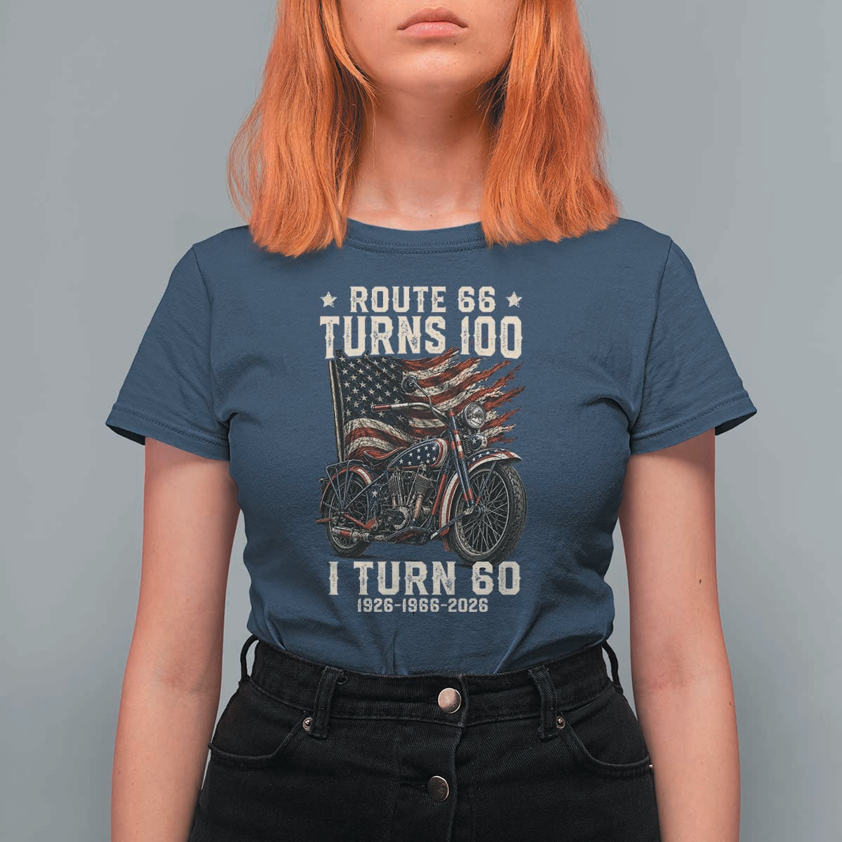 Route Highway 66 Turns 100 I Turn 60 T Shirt For Women Vintage 1966 American Classic V-Twin Motorcycle Lover 60th Birthday Gift