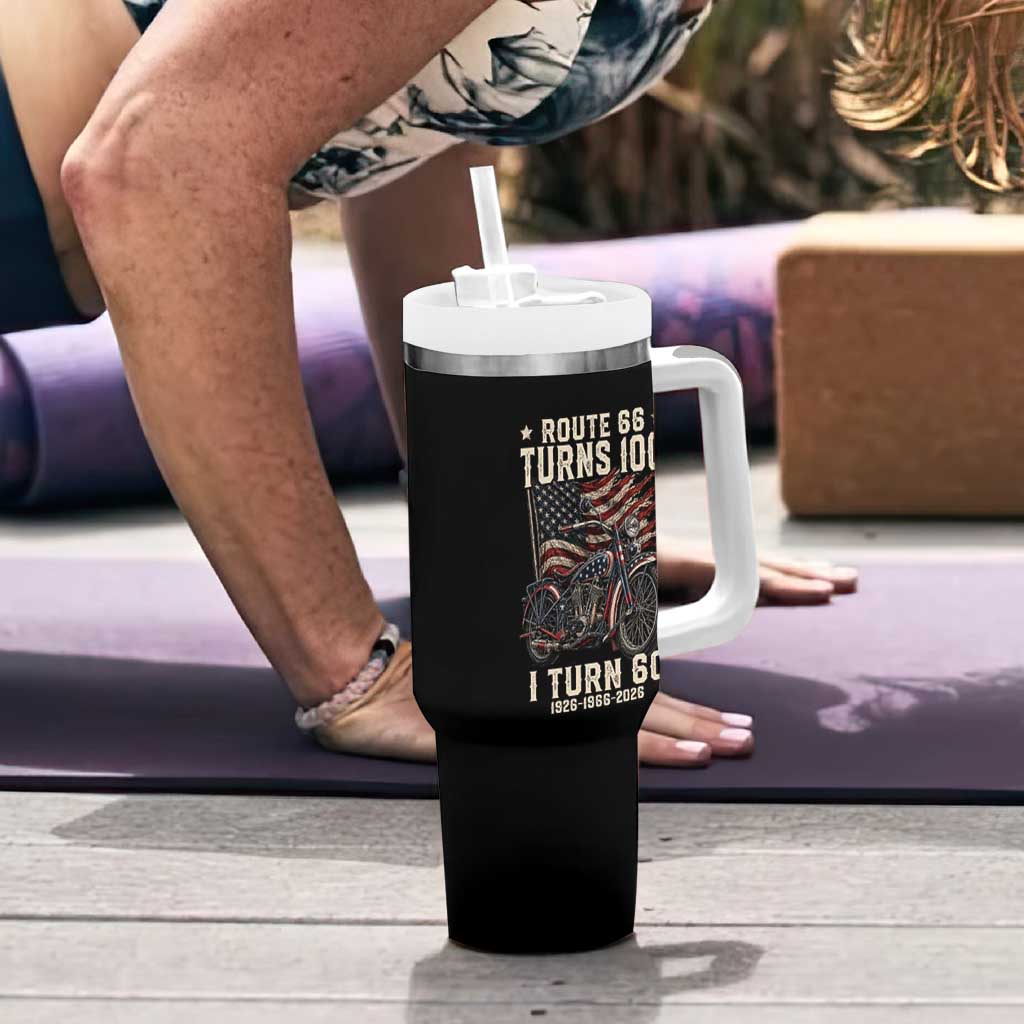 Route Highway 66 Turns 100 I Turn 60 Tumbler With Handle Vintage 1966 American Classic V-Twin Motorcycle Lover 60th Birthday Gift