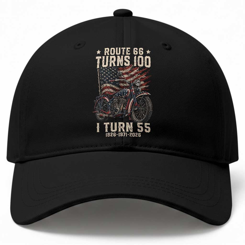 Route Highway 66 Turns 100 I Turn 55 Baseball Cap Vintage 1971 American Classic V-Twin Motorcycle Lover 55th Birthday Gift